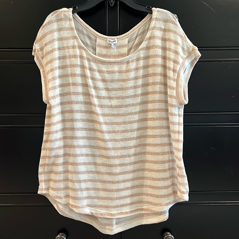 Splendid Cream and Tan Striped Scoop Neck Sweater